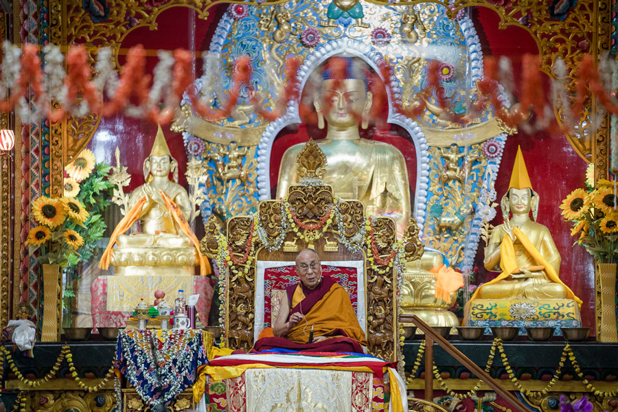 His Holiness the Dalai Lama during the Long Life Offering ceremony at Drepung Lachi in Mundgod, Karnataka, India on December 21, 2016. Photo/Tenzin Choejor/OHHDL