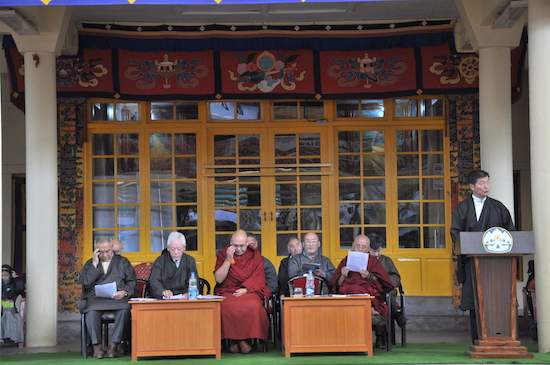 Sikyong Dr Lobsang Sangay, Speaker Khenpo Sonam Tenphel and other dignitaries at the official function to celebrate 27th anniversary of Nobel Peace Prize day.