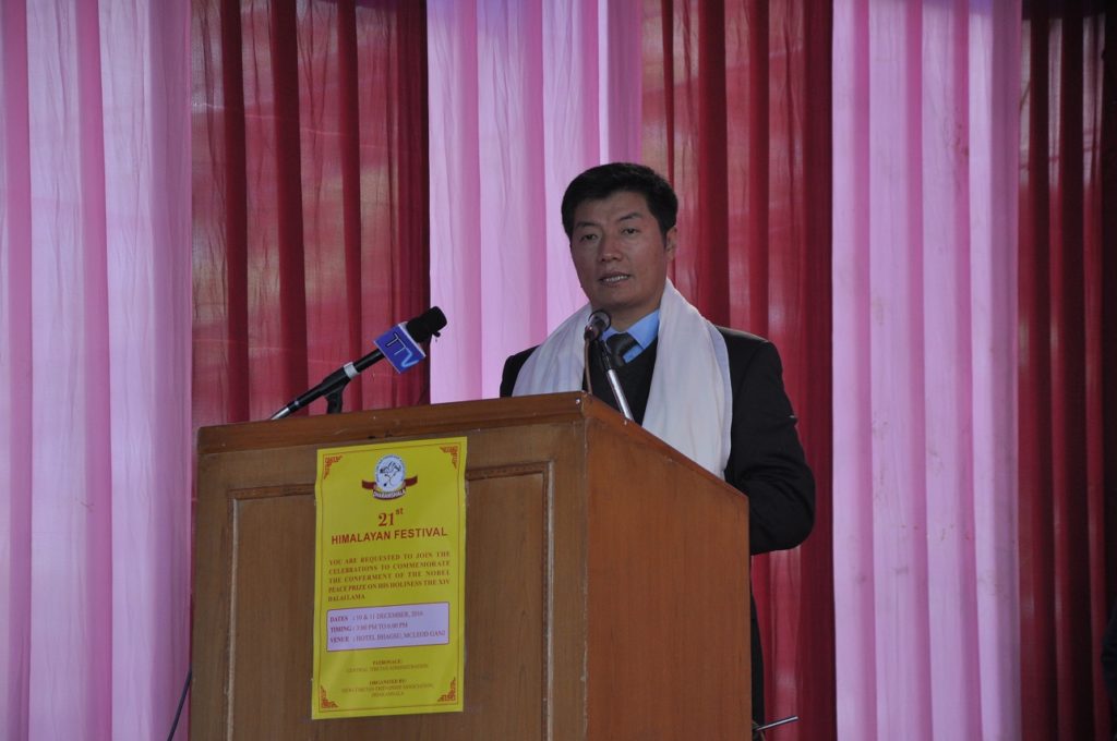 Sikyong addressing the 21st Himalayan Festival at Mcleod Ganj, Dharamshala.
