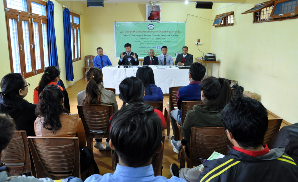 Sikyong Dr Lobsang Sangay speaking to the participant during officer's training for Tibetan financial service company at Tibetan Reception center on 12 December 2016
