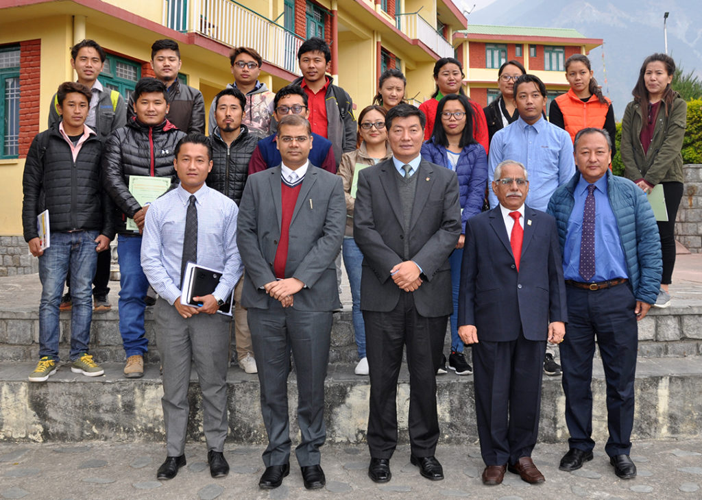 Group photo of participants of officer's training with Sikyong Dr Lobsang Sangay at Tibetan Reception center on 12 December 2016.