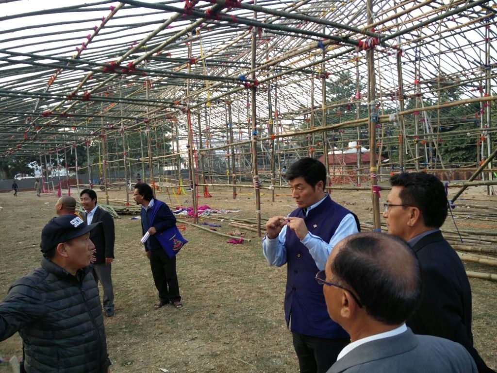 Sikyong inspecting the ongoing ground work at the Kalachakra venue in Bodh Gaya.