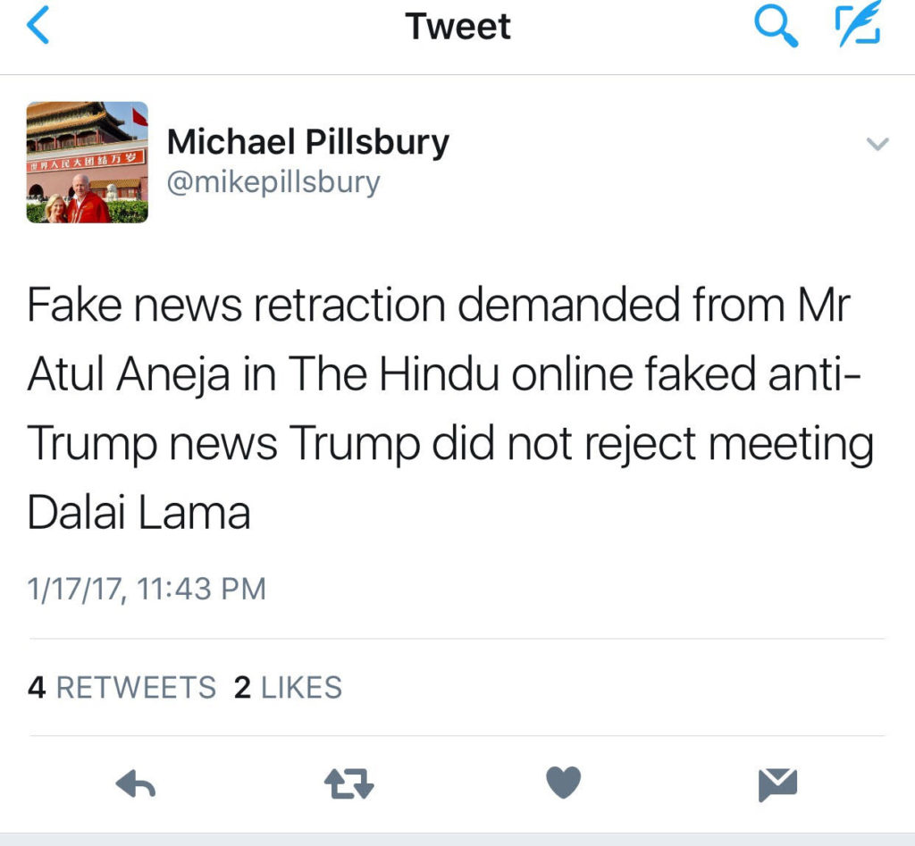 Pillsbury's tweet demanding retraction of the article