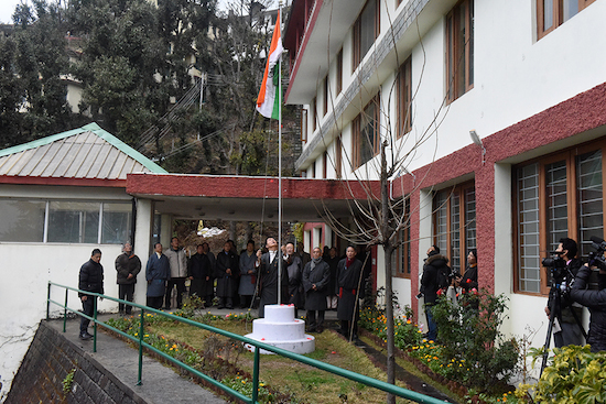 Sikyong Dr Lobsang Sangay hoisting the Indian national flag on India's 68th Republic Day, 26 January 2017.