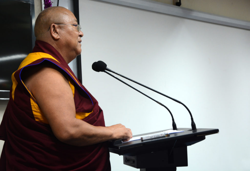 Geshe Nyima Tashi from Sera Jey speaking about the historical relation between Nalanda University and Tibetan Buddhism, 25 March 2017.