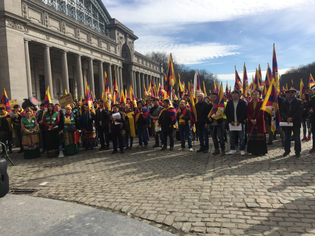 Tibetans in Brussels, Belgium marking the 58th Tibetan National Uprising Day.
