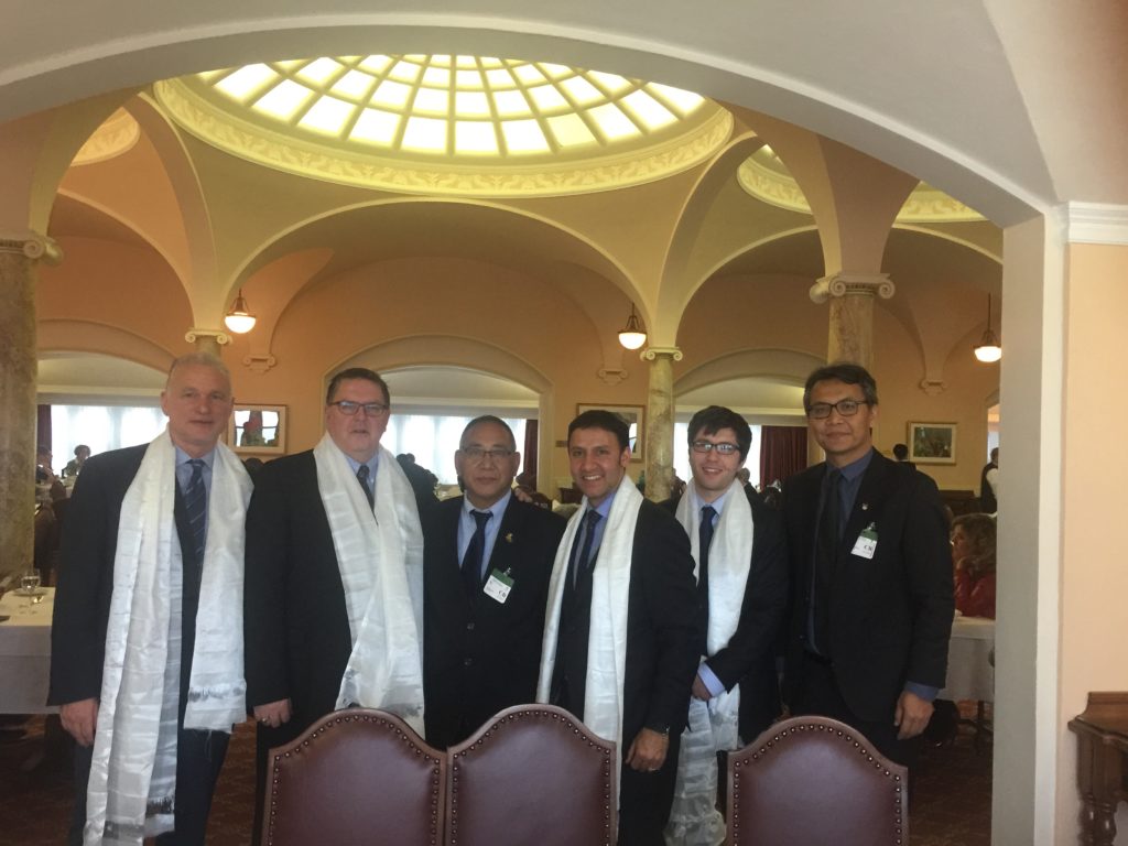 Kalon Ngodup Tsering la and Kaydor Aukatsang with MP Arif Virani (Chairman of the Parliamentary Friends of Tibet), MP James Maloney, MP Garnett Genius and Paul Degiacomo of AgriTeam in the Parliamentary Dining Hall, Ottawa