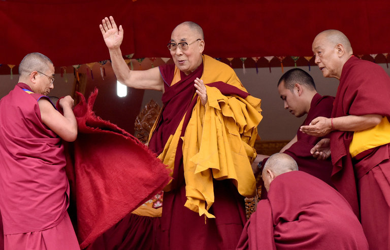  The Dalai Lama greeted followers Thursday at a monastery in Dirang, in the northeastern state of Arunachal Pradesh, India. Credit Anuwar Hazarika/Reuters 