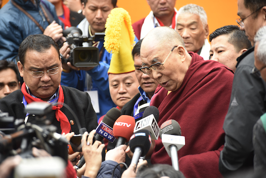 His Holiness the Dalai Lama speaking to the press in Bomdila, 5 April 2017.