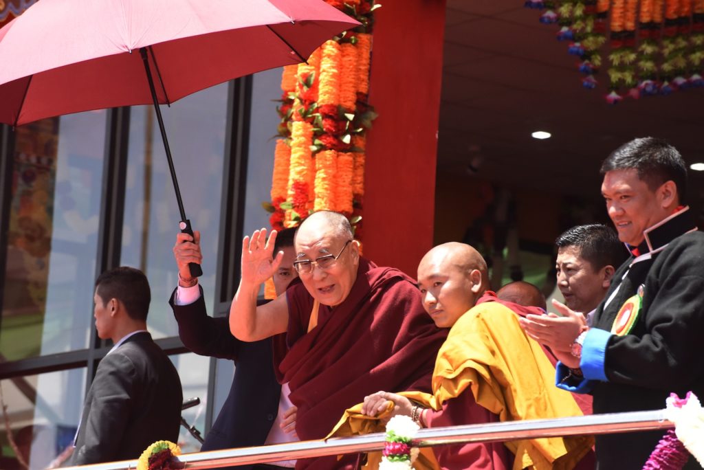 His Holiness the Dalai Lama waves to the crowd in Tawang, April 10, 2017. Photo @ Jayang Tsering, DIIR