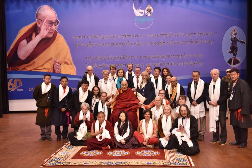 Scholars and participants of the first-ever International Conference on Tibetan Performing Arts with His Holiness the Dalai Lama. Photo/Tenzin Jigme/CTA