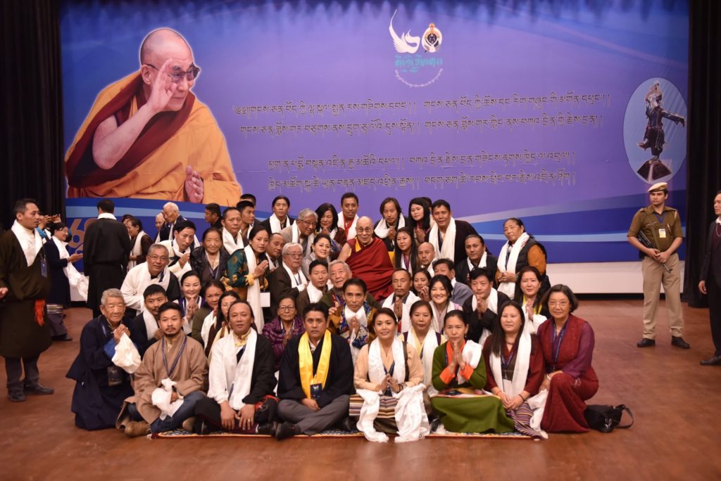 Former members of TIPA with His Holiness at the inaugural ceremony of the celebration fo TIPA's 60th anniversary. Photo/Tenzin Jigme/CTA