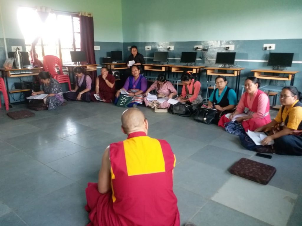 The DOE mentor for Secular ethics talking to the Home mothers of TCV, Bylakuppe.