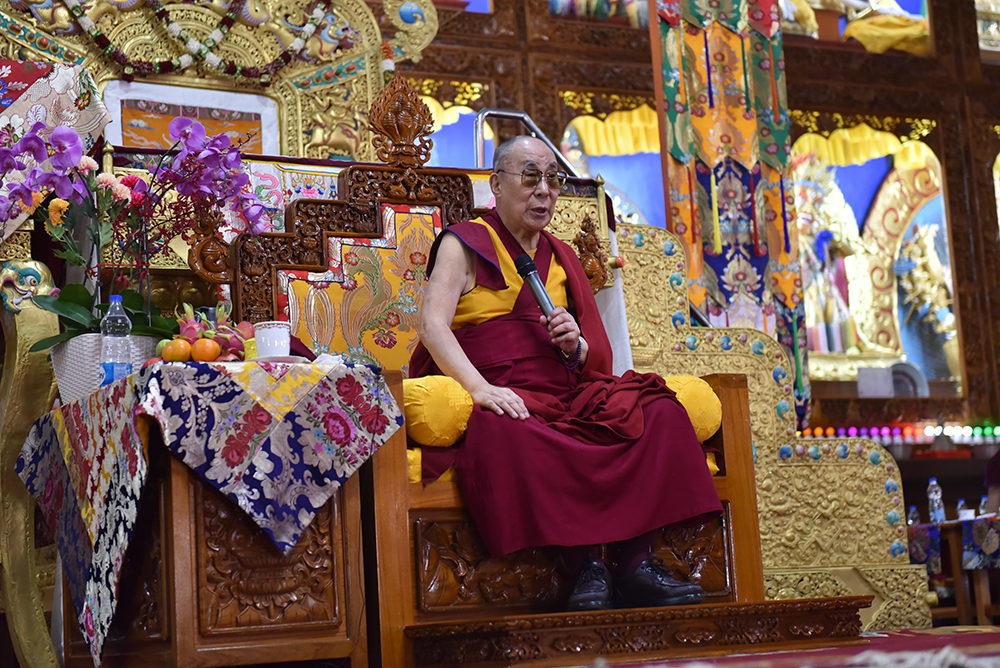 His Holiness the Dalai Lama presides over the ceremony at Gaden Shartse. Photo/ Tenzin Jigme/ CTA