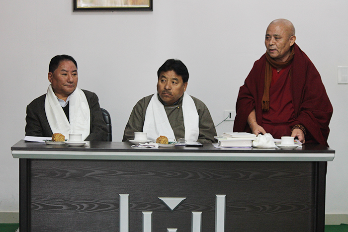 Speaker Pema Jungney, Chief Councillor Gyal P Wangyal and Deputy Speaker Acharya Yeshi Phuntsok preside over the meeting. Photo/ Tibetan parliamentary secretariat