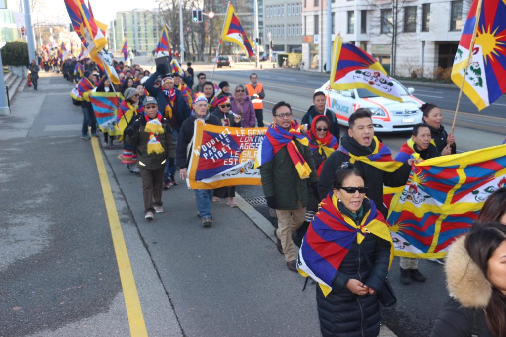 Tibetans and Supporters in Switzerland and Liechtenstein marching from the Office of the United Nations High Commissioner at Palais des Wilson to the United Nations at Place des Nations.
