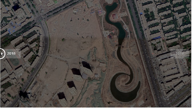 This cemetery was located in downtown Aksu City, Xinjiang. It was destroyed sometime between March and April, 2018.