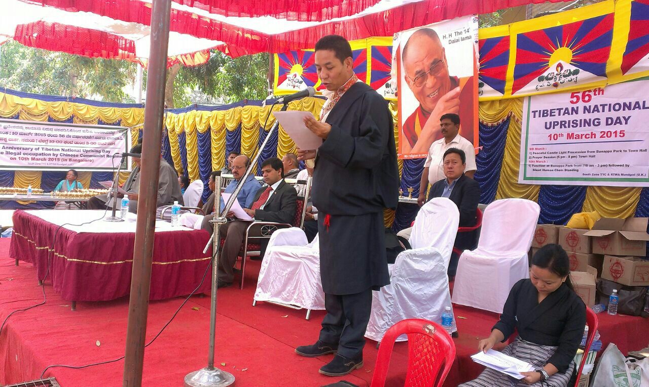 Mr Karma Singey addressing on 10th March Tibetan Uprising Day at Bangalore.