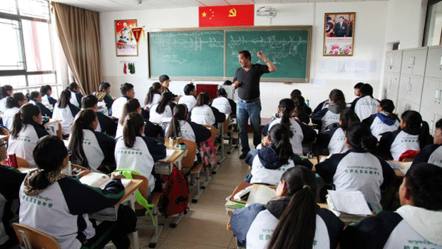A classroom in a school in Tibet's regional capital Lhasa is shown in a 2015 photo. AP