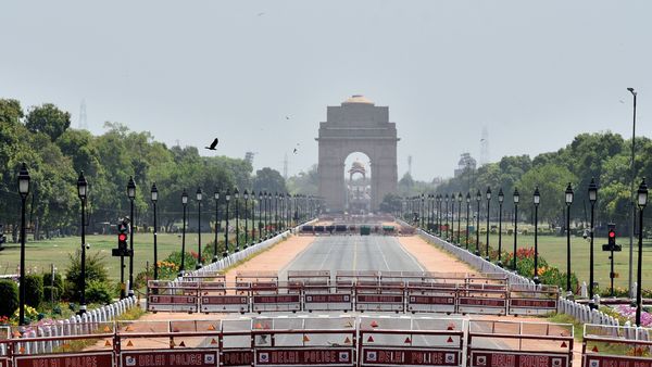 A deserted view of Rajpath during a government-imposed lockdown as a preventive measure against the coronavirus in New Delhi on Tuesday. (ANI Photo)
