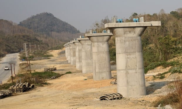 Construction has stalled on the rail line between China and Laos, one the many infrastructure projects funded by the Chinese Belt and Road initiative. Photograph: Aidan Jones/AFP via Getty Images