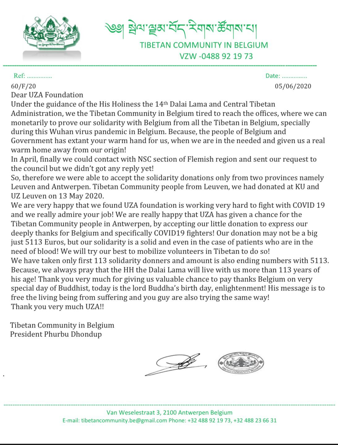 Tibetan community in Belgium contributes in the fight against COVID-19 -  Central Tibetan Administration