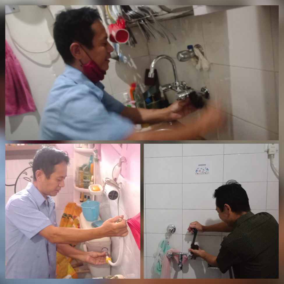 Mr. Tenzin Choephal fixing leakage at the staff quarter. 
