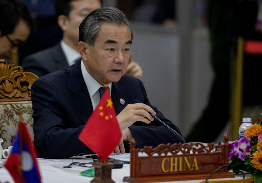 Chinese Foreign Minister Wang Yi speaks during the Special ASEAN-China Foreign Ministers' meeting on the Novel Coronavirus in Vientiane, Laos, February 20, 2020. © 2020 AP Photo/Sakchai Lalit