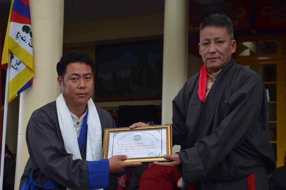 Finance Kalon Mr. Karma Yeshi felicitates Mr. Rapten Tsering for excellence in service on 6th July 2017
