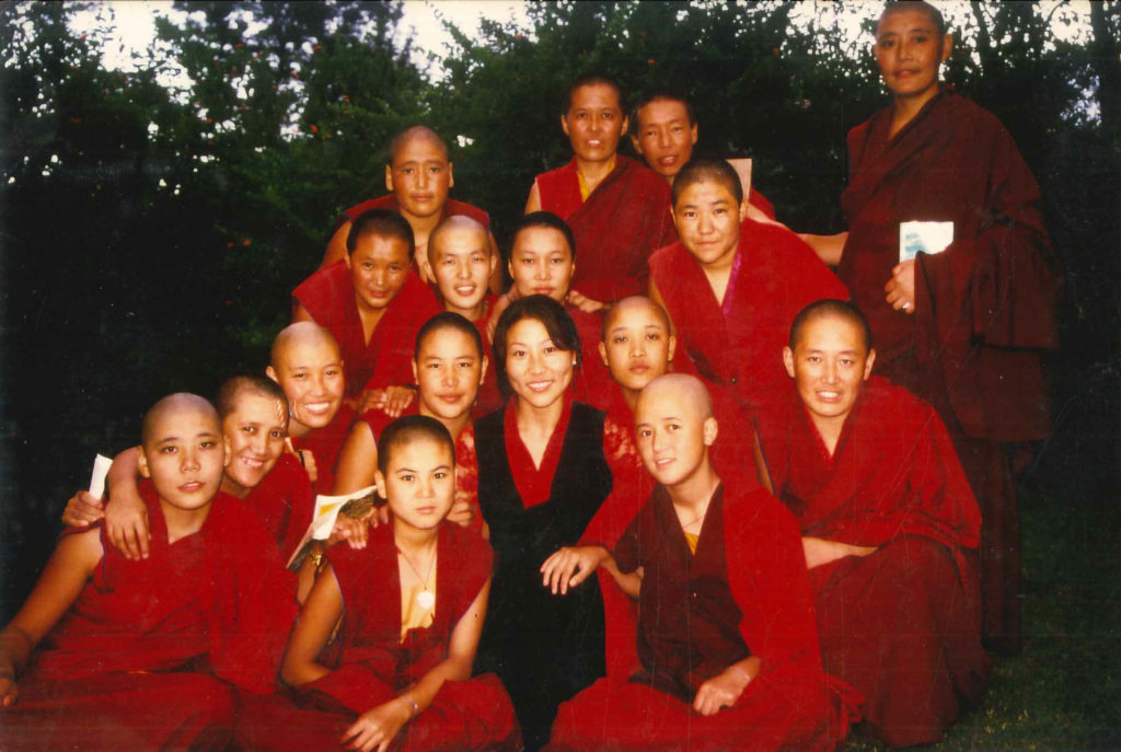 Mrs. Chime Tseyang with nuns of Dolma Ling Nunnery and Institute. 