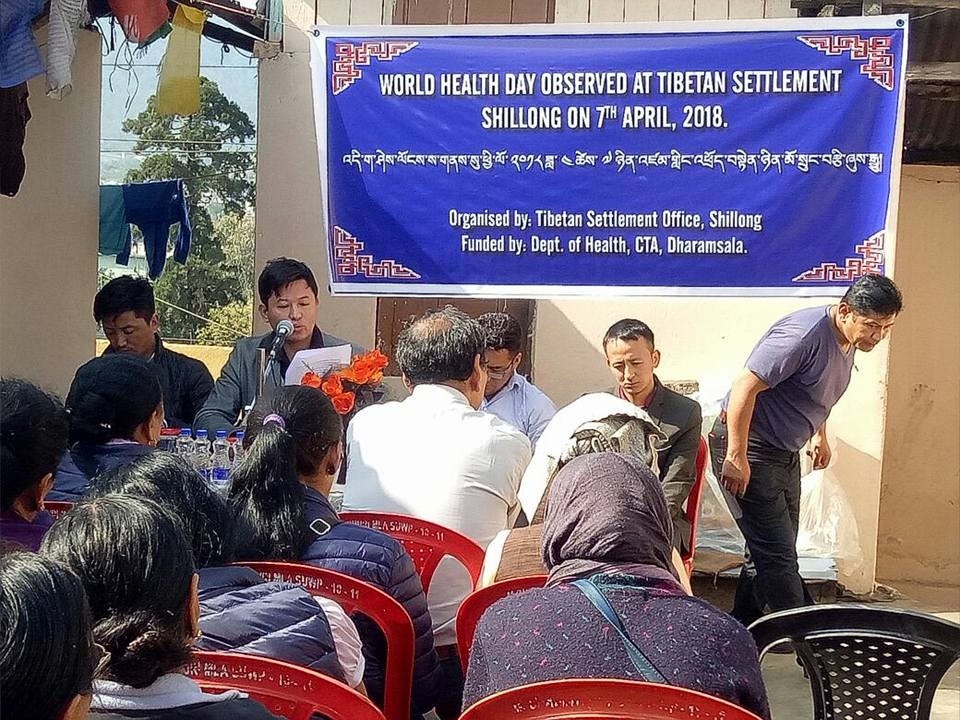 Mr Pema Dhondup delivering his speech on World Health Day at Shillong Tibetan Settlement, 7 April 2018. 
