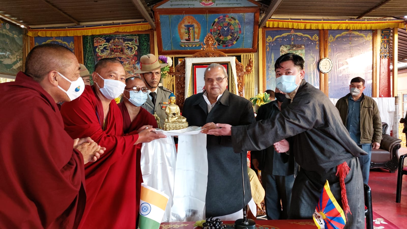 Mr Pema Dhondup escorts honourable Governor of Meghalaya Shri Satya Pal Malik ji during his visit to Shillong monastery, 28 February 2022. 