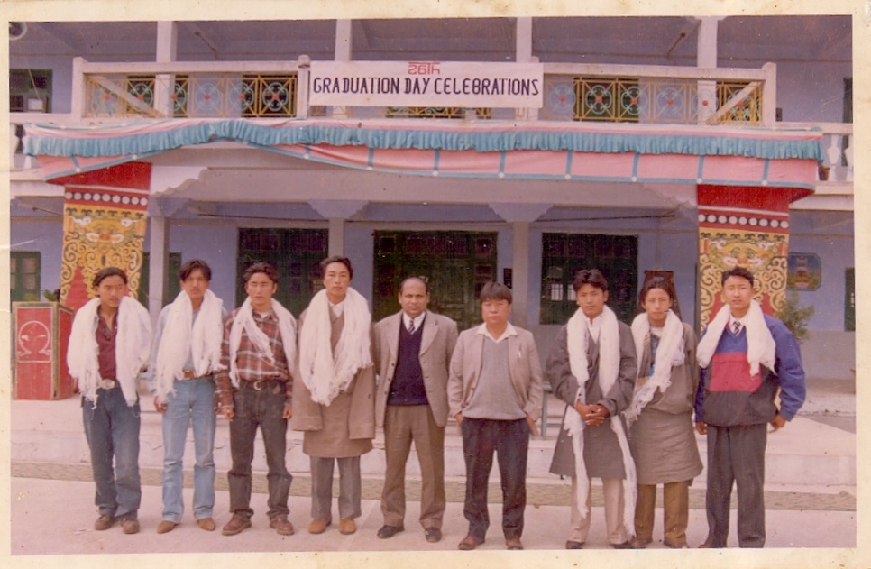 Mr Tenzin Dorjee with school principal, rector and his batch mates during the class 12th graduation day. 