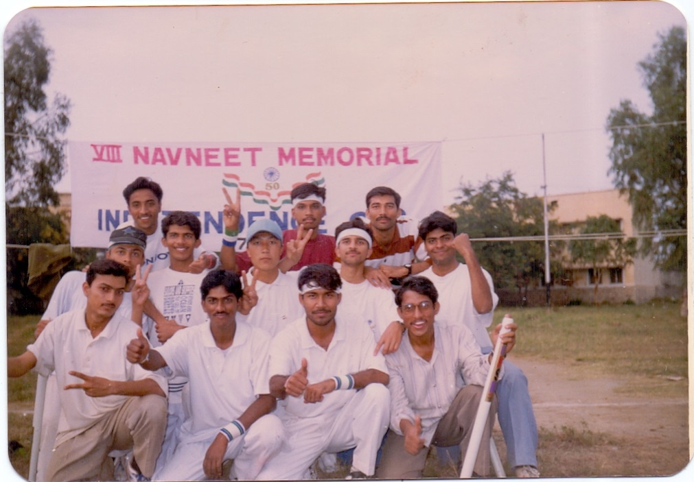 Mr Tenzin Dorjee with his college mates posing for a group photo after winning Inter-class Cricket Trophy in 1997. 