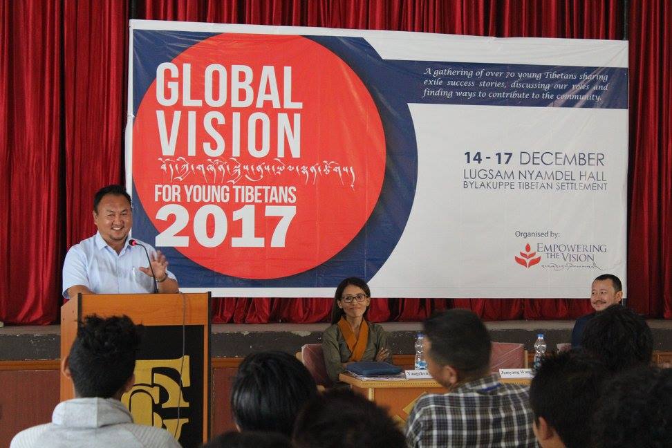 Mr Jamyang Wangyal speaking as one of speakers at Global Vision for Young Tibetan, organised by ENVISION in 2017.