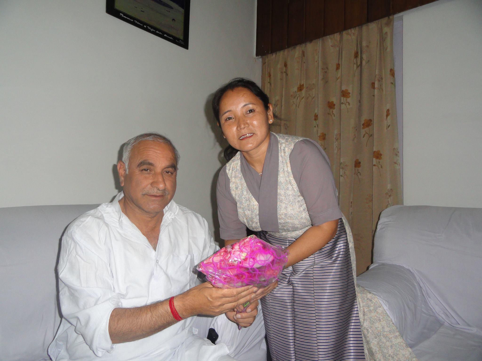 Mrs. Karma Dolma with Shir Gulab Singh Thakur, then the Public Works and Revenue Minister of Himachal Pradesh, 2012. 