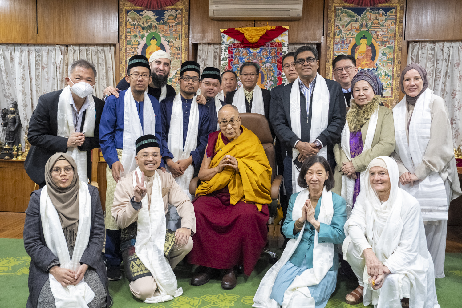 His Holiness the Dalai Lama with the Muslim scholars from Malaysia, Sweden, USA. Photo/Tenzin Choejor/OHHDL